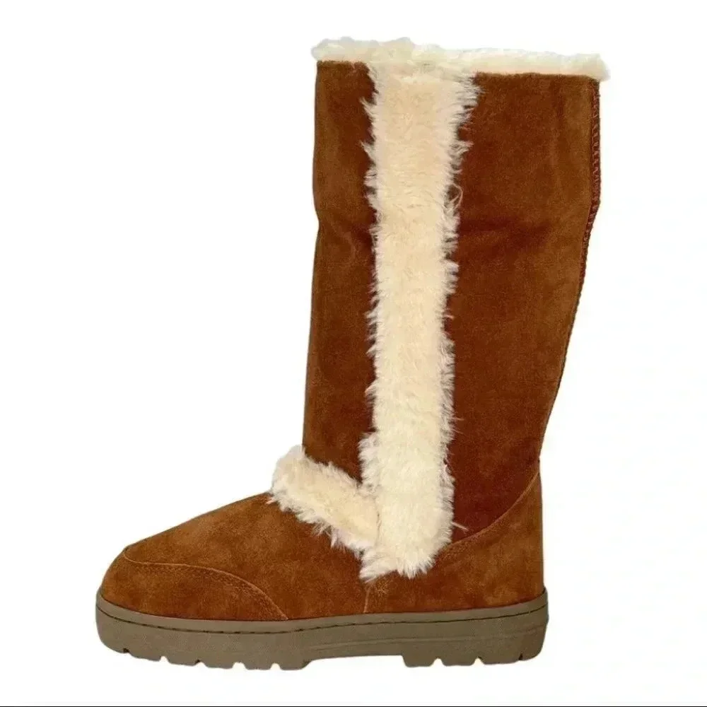 Style & Co Witty Tan Suede Leather Faux Fur Medium Width Womens Boots